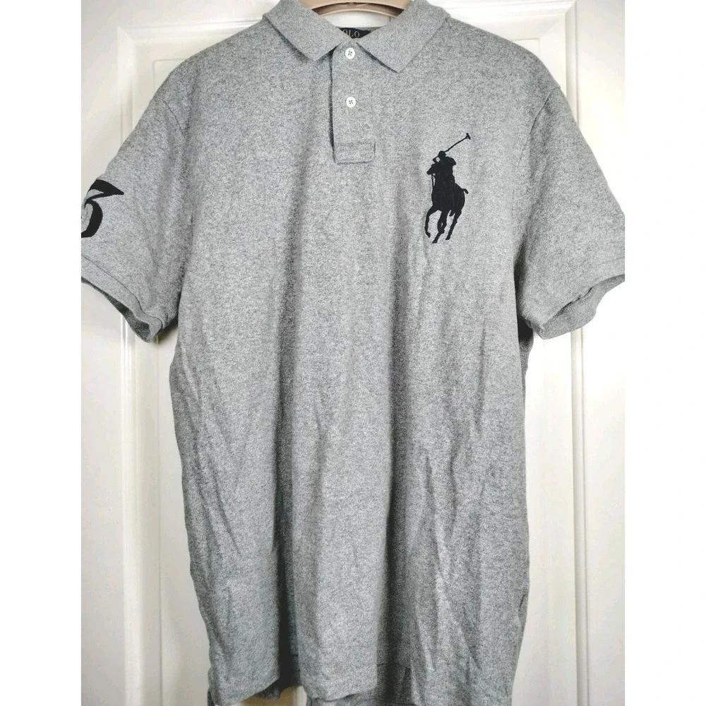 Polo Ralph Lauren Men's Custom Slim Fit Polo Shirt Gray Big Pony #3 Size XL